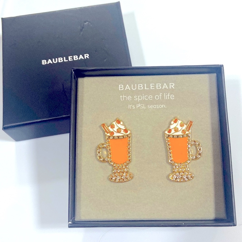 NEW BaubleBar pumpkin spice latte gemstone gold coffee earrings Halloween Fall